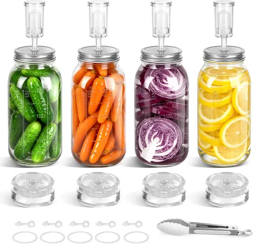Kit de fermentación para tarros Mason de boca ancha (3.386 in), tapas de fermentación de acero inoxidable 316, pesos de vidrio, sistema de esclusa