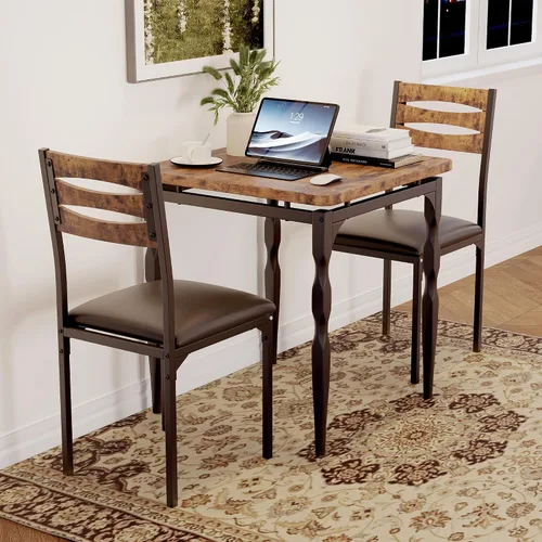 Miniatura 11 de IDEALHOUSE Juego de mesa de comedor de 3 piezas, juego de 2 mesas de comedor y sillas con patas en espiral, juego de comedor para 2, adecuado