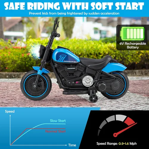Miniatura 6 de Honey Joy Motocicleta de Montar, Motocicleta para Niños de 6 V con Luz LED, Música, Pedal de Pie, Adelante/Atrás, Arranque Suave, Motocicleta