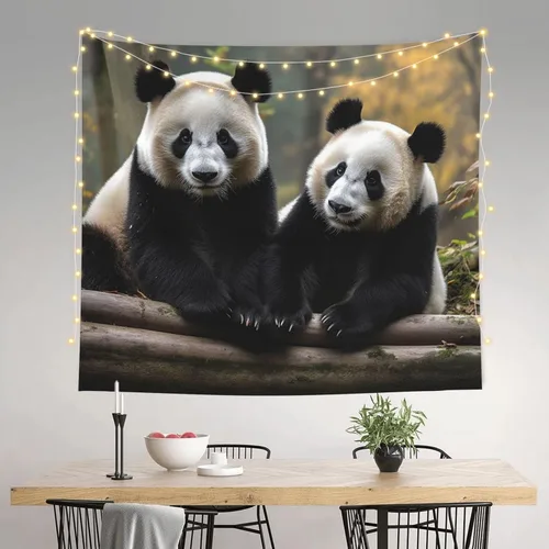 GFLFMXZW Tapiz de dos pandas grandes para colgar en la pared de la sala de estar, tapiz de pared para dormitorio, decoración de pared estética, Dos