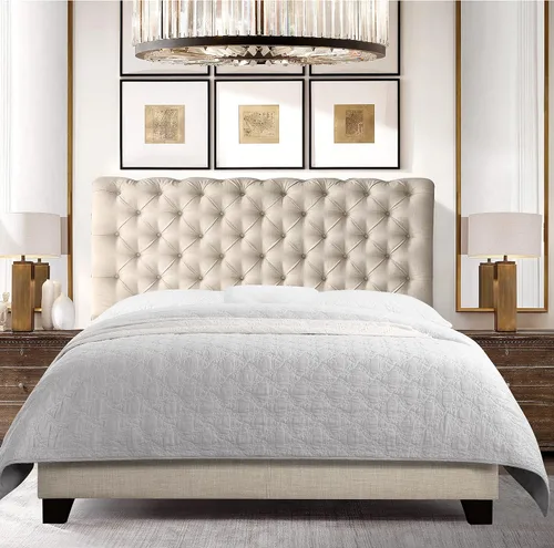 Miniatura 2 de Rosevera Atherine - Marco de cama tapizado de tela con cabecera ajustable, estilo Chesterfield, cabeza enrollada, soporte de listones de madera