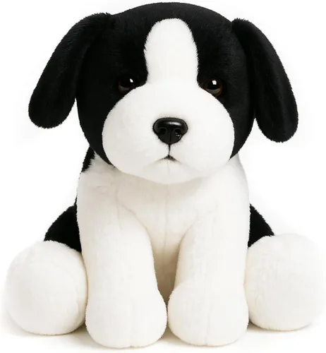 WEIGEDU Peluche de perro pastor Beagle blanco y negro Border Collie, juguetes de peluche para niños y niñas, bebé, cumpleaños, Pascua