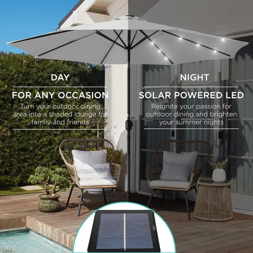 Miniatura 3 de Best Choice Products Solar Polyester LED Lighted Patio Umbrella w/Tilt Adjustment and UV-Resistant Fabric Gris niebla