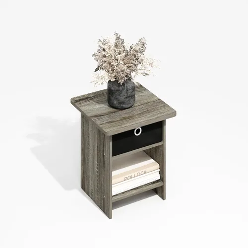 Miniatura 3 de Furinno Mesa auxiliar moderna, mesa auxiliar cuadrada con compartimento de almacenamiento, mesita de noche de esquina redonda, mesita de noche