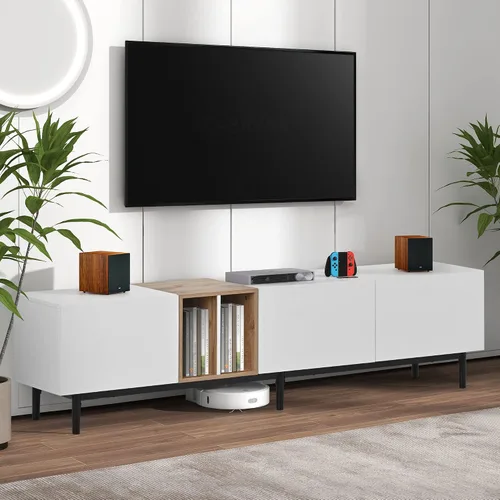 Miniatura 10 de CITYLIGHT Soporte de TV de alto brillo para TV de 80 pulgadas con almacenamiento, mesa consola multimedia, centro de entretenimiento con puerta