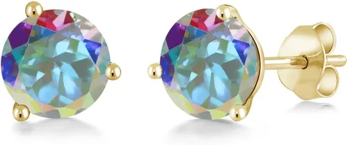 Miniatura 76 de Gem Stone King Aretes de oro de 14 quilates, 0.236 in, piedra natal redonda, Martini, 3 puntas, aretes de oro para mujer