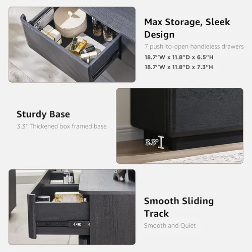 Miniatura 7 de JXQTLINGMU Cómoda de 7 cajones para dormitorio, cajonera moderna de empujar para abrir, gran almacenamiento de madera con perfil curvado y diseño