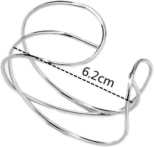 Miniatura 2 de COLORFUL BLING Brazalete ancho abierto de oro y plata punk trenzado para mujer, de onda irregular, grueso, brazalete para fiesta