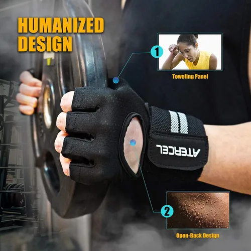 Miniatura 5 de ATERCEL Guantes de entrenamiento transpirables con soporte de muñeca para gimnasio, ejercicio, dominadas, súper ligeros para hombres y mujeres, Negro