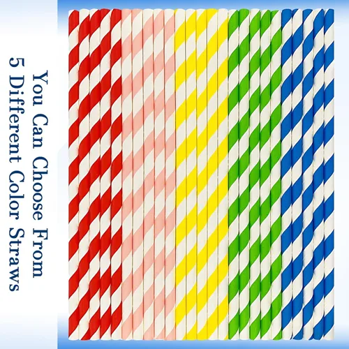 Miniatura 3 de 100 popotes de papel biodegradables a granel, varios colores del arco iris a rayas, pajitas para jugos, batidos, cócteles, café, refrescos, batidos
