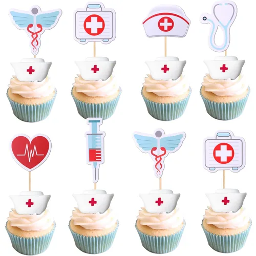 36 piezas de decoración de cupcakes para enfermera, escuela de enfermería, graduación, cupcakes, médico, enfermera, graduado, fiesta de cumpleaños,