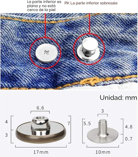 Miniatura 3 de 12 piezas de botón para coser en jeans de metal, ICEYLI 17 mm, botones de mezclilla metálicos sin costura, sin remaches, extraíbles, combo