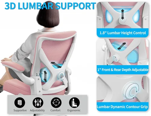 Miniatura 5 de Silla de oficina Silla de escritorio ergonómica cómoda: Silla de computadora de malla de 331 libras, sillas ergonómicas para juegos con ruedas, Rosa