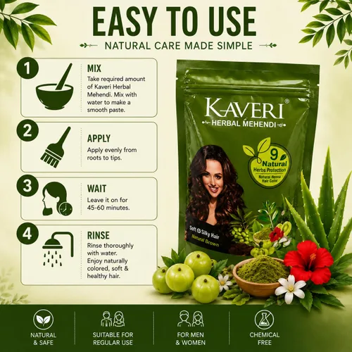 Miniatura 6 de Kaveri Henna Herbal Brown Natural - 9 hierbas Henna en polvo para el cabello - Tinte de henna natural para el color del cabello - Proporciona un