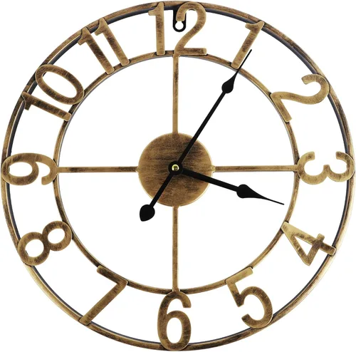 Reloj de pared grande, reloj de pared redondo silencioso de 16 pulgadas, sin tictac, funciona con pilas, reloj de pared de hierro rústico vintage,