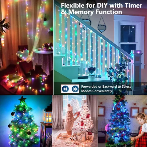 Miniatura 7 de BrizLabs Guirnalda de luces de hadas de 33 pies, 100 luces LED rojas, blancas y azules con temporizador remoto, USB 4 de julio, luz estrellada, 100