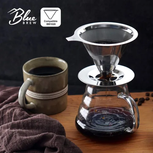 Miniatura 3 de Blue Brew Gama de vidrio transparente Servidor de café para verter sobre café y té, 20.3 fl oz (20 onzas) resistente al calor, jarra, cafetera