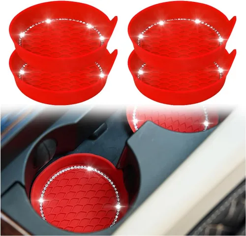Miniatura 9 de zipelo Portavasos para automóvil con brillantes, paquete de 4 unidades, universal, para vehículo, antideslizante, portavasos con inserción, silicona