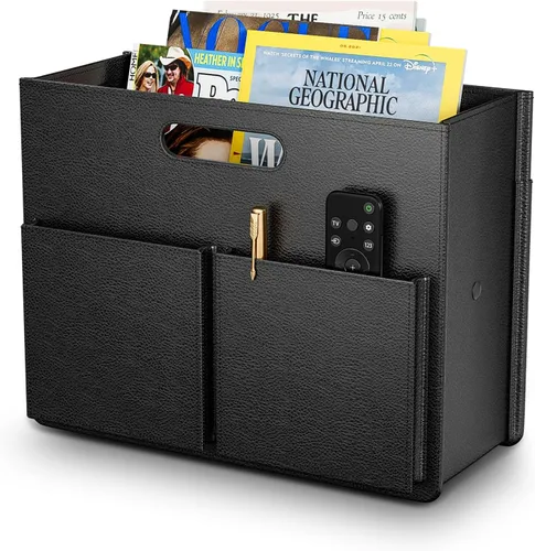 ABC life Revistero estable para revistas, plegable, de piel sintética, organizador de carpetas de archivos de revistas, organizador de carpetas de