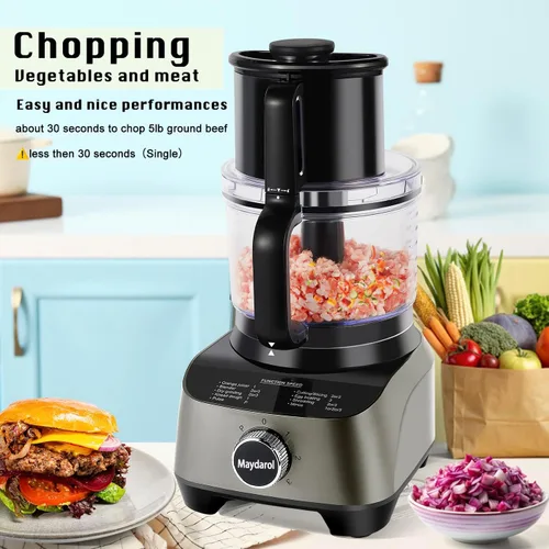 Miniatura 2 de Procesador de alimentos grande de 14 tazas, tazón XL, tolva grande para mezclar, batir, triturar y cortar, picar carne y verduras, amasar, todo