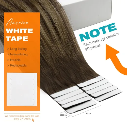 Miniatura 3 de Sunny - Extensiones de cabello humano balayage de 16 pulgadas, sin costuras, color marrón oscuro #4 que se desvanece a rubio caramelo #27 con cinta