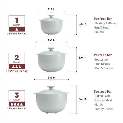 Miniatura 6 de MINH LONG - Horno holandés de porcelana de 2 cuartos con tapa, sin plomo ni cadmio, apto para horno hasta 482 °F, retención de calor, olla de Vesta