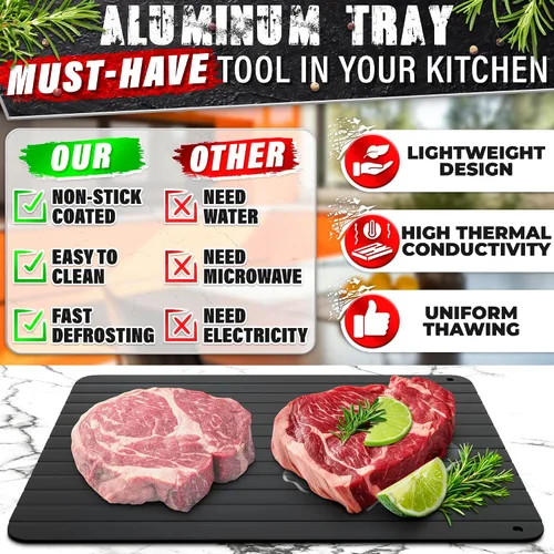 Miniatura 3 de Bandeja de descongelación para carne congelada de 11.6 x 8.2 pulgadas – Bandeja de descongelación de carne no eléctrica de aluminio para carne