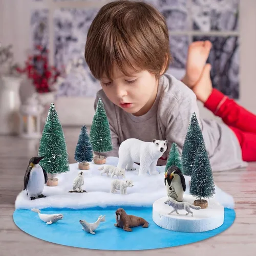 Miniatura 7 de 19 piezas de conjunto de figuras de animales árticos, diorama de hábitat de animales árticos, figuras de animales polares, osos polares, pingüinos