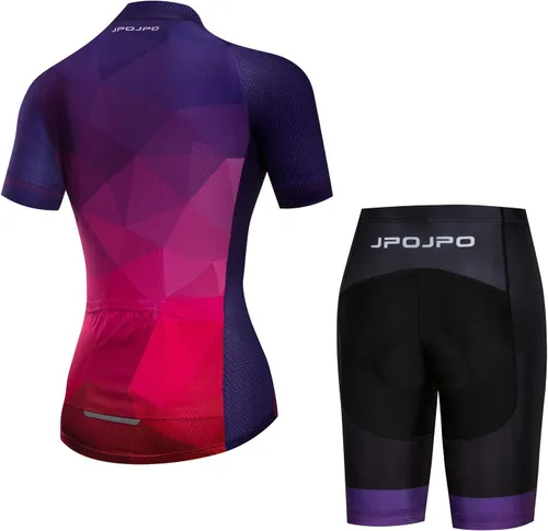 Miniatura 125 de Camiseta de ciclismo para mujer, manga corta y pantalones cortos de ciclismo acolchados para verano