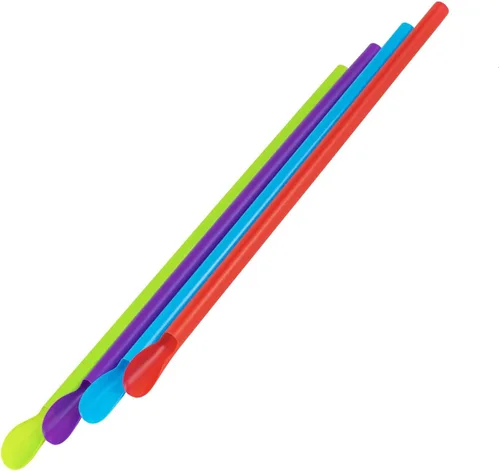 KOLORAE Pajitas de plástico sin BPA, coloridas pajitas actúan como una cuchara y pajita, ideal para cualquier ocasión. (1 paquete de 75) -