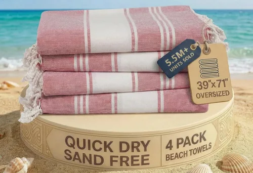 Miniatura 31 de LANE LINEN - Paquete de 4 toallas de playa de gran tamaño, toalla de piscina prelavada, extragrande, de secado rápido y sin arena, toalla de viaje