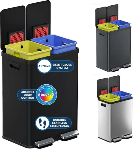 Miniatura 14 de iTouchless - Cubo de basura de cocina de 60 litros / 16 galones con doble compartimento y contenedor para reciclaje, filtro de olores, cierre suave