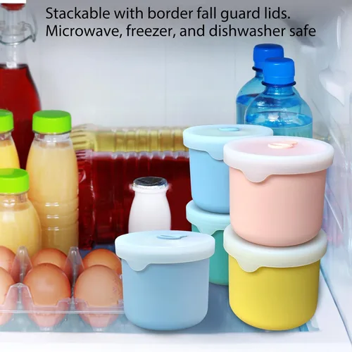Miniatura 6 de Recipientes de silicona para almacenamiento de alimentos de 8.5 onzas, tarros de almacenamiento de alimentos para bebés con tapas herméticas y tapa
