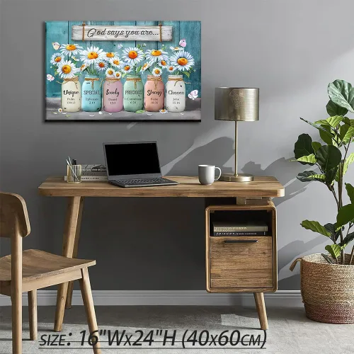 Miniatura 6 de Lienzo enmarcado con texto en inglés "God Says You Are Inspirationa", arte para pared, versículos de la Biblia, decoración de pared, póster de Flor