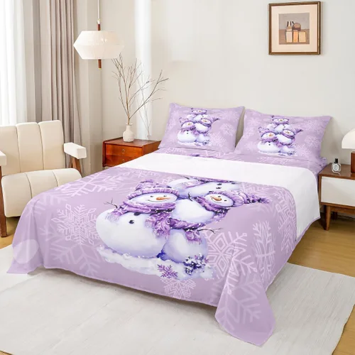 Miniatura 16 de Erosebridal Juego de ropa de cama individual con diseño de árbol de Navidad, muñeco de nieve, decoración de corona de Navidad, sábana bajera