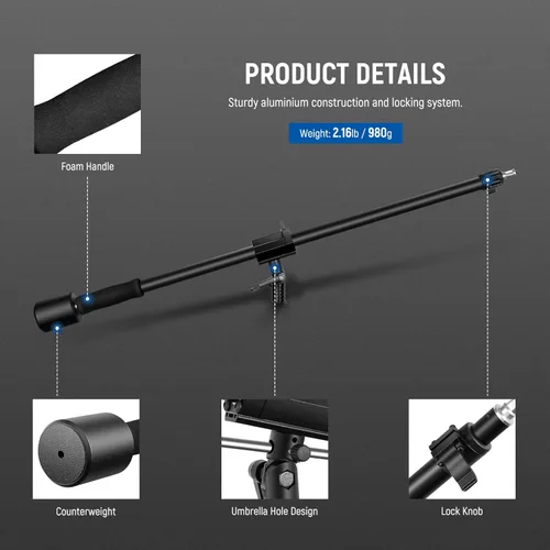Miniatura 4 de NEEWER Brazo de trípode, de 35" a 61" (90 a 156cm) con contrapeso de 1.5kg y bolsa de arena, rosca de 1/4" compatible con caja de luz, luz