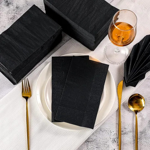 Miniatura 2 de Kisston 200 servilletas de papel negras desechables de lino suaves y absorbentes, toallas de mano desechables de tela para cocina, baño, boda