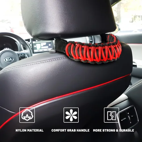 Miniatura 2 de Asas de agarre de paracaídas, mango de agarre para reposacabezas delantero compatible con J-eep Wrangler TJ JK JL JT Land Cruiser FJ Suzuk Ford Rojo