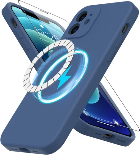 Miniatura 35 de DEENAKIN Funda magnética de silicona para iPhone 12 Pro con protector de pantalla, compatible con MagSafe, protección de cámara, funda protectora