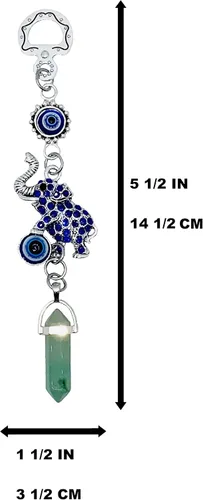 Miniatura 3 de LUCKBOOSTIUM Colgante de elefante feliz con azul, blanco y negro, adorno colgante de coche y piedra preciosa de dije – Accesorios para espejo