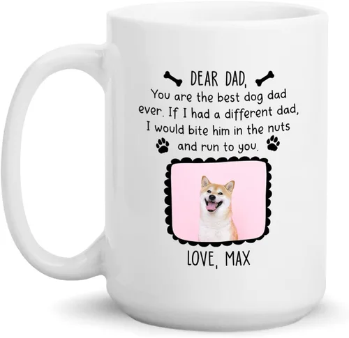 Miniatura 23 de Taza de café blanca personalizada con foto, con texto en inglés «To The World's Best Dog Dad We Woof You», taza de café blanca de 11 onzas y 15