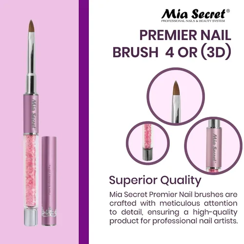 Miniatura 2 de Mia Secret PREMIER - Pinceles de uñas 100% Kolinsky, fabricados en Estados Unidos, Prenium, pinceles para arte de uñas (rosa, 4 o (3D))