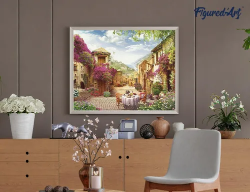 Miniatura 4 de Figured'Art Pintura por números para adultos Desayuno en un pueblo mediterráneo 16"x20" - Kit de pintura de arte artesanal lienzo enrollado sin marco