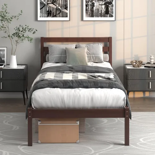 Miniatura 10 de NAFORT Base de cama de plataforma de madera individual con cabecero y estribo, base de cama de madera maciza y soporte de listones de madera fuerte