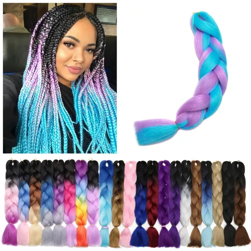 Miniatura 165 de Benehair Extensiones de cabello trenzado ombré de 24 pulgadas, 1 paquete de extensiones de cabello trenzado jumbo de alta temperatura, cabello