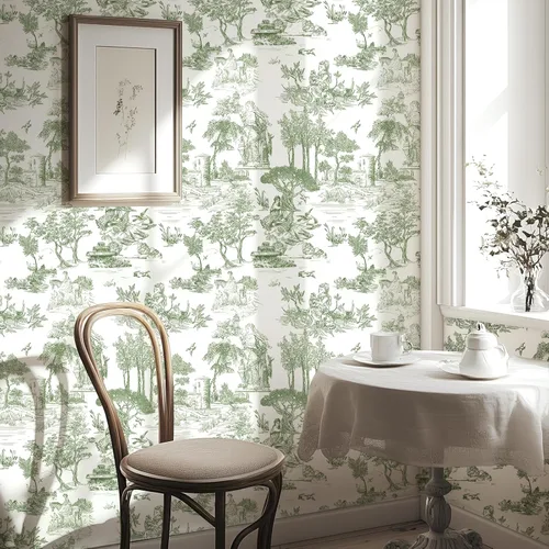 Miniatura 11 de WENMER Papel Tapiz Toile, 17.7" X 118" Rosa y Blanco Despegar y Pegar Papel de Pared, Papel Tapiz Toile de Jouy, Papel de Contacto Vintage Francés