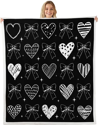 Miniatura 7 de Manta de cama con estampado de corazones de lazo, manta de felpa de grafiti dibujada a mano para decoración rústica del hogar, manta de franela