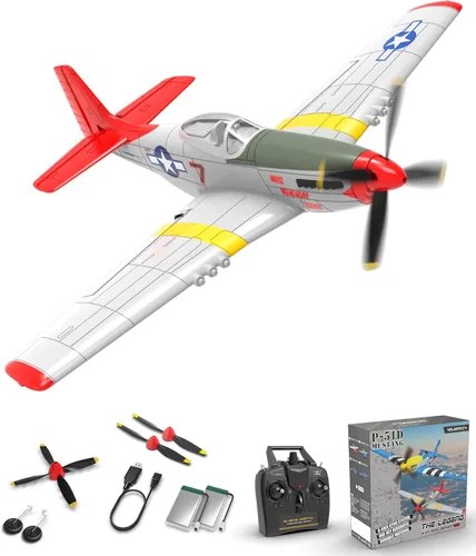 Miniatura 11 de VOLANTEXRC RC Avión P51D Mustang de 4 canales, avión de control remoto de combate RTF con giroscopio de 6 ejes, 3 modos, fácil de volar, avión Azul