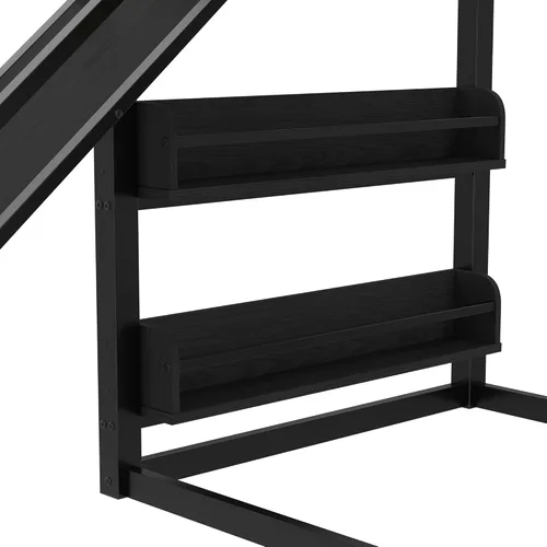 Miniatura 7 de Bellemave Litera de tamaño individual con aro de baloncesto, anillos de dominadas y pared de escalada, litera individual con tobogán y estantería