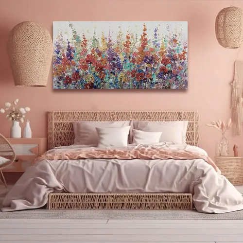 Miniatura 2 de XIANSHOU Arte de pared rosa y dorado con textura de flores para dormitorio, sala de estar, oficina, habitación de niñas, decoración de pared, 29 x